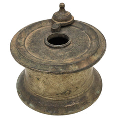 Handcrafted Brass Ink Pot, Vintage Peetal Kalam Daani, Antique Pittal Ink Well, Traditional Indian Pital Kalamdan, Brown, 3 Inch, 1 Piece