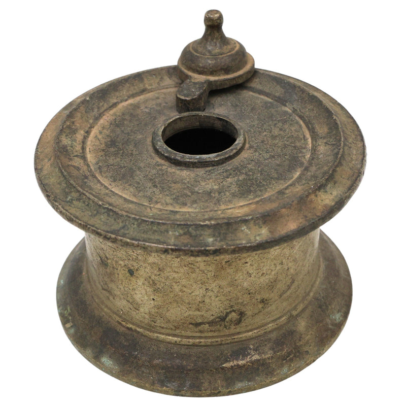 Handcrafted Brass Ink Pot, Vintage Peetal Kalam Daani, Antique Pittal Ink Well, Traditional Indian Pital Kalamdan, Brown, 3 Inch, 1 Piece