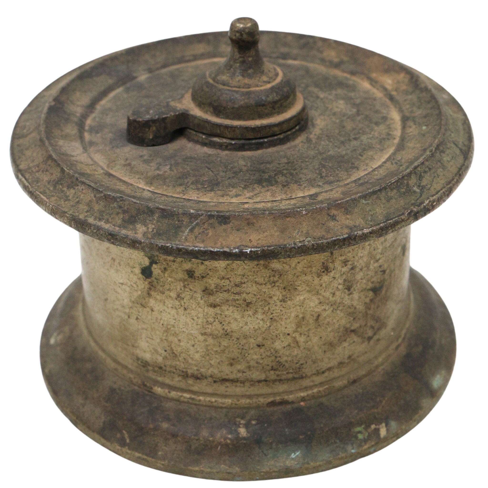 Handcrafted Brass Ink Pot, Vintage Peetal Kalam Daani, Antique Pittal Ink Well, Traditional Indian Pital Kalamdan, Brown, 3 Inch, 1 Piece