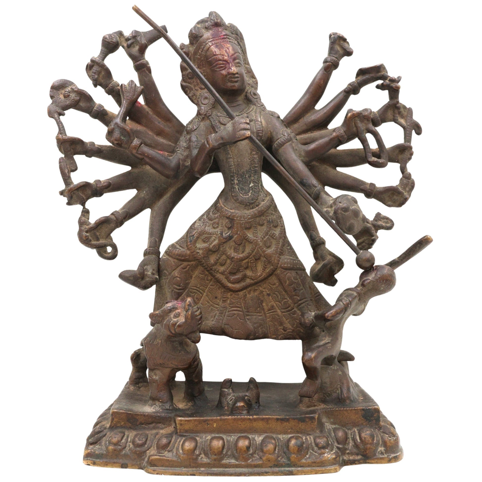 Brass Durga Idol, Antique Durga Murti, Handcrafted Shakti, Mahadevi, Jagadamba Statue for Home Temple & Pooja Decor, Brown, 10 Inch, 1 Piece