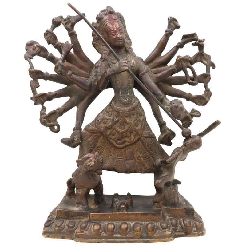 Brass Durga Idol, Antique Durga Murti, Handcrafted Shakti, Mahadevi, Jagadamba Statue for Home Temple & Pooja Decor, Brown, 10 Inch, 1 Piece