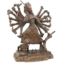 Brass Durga Idol, Antique Durga Murti, Handcrafted Shakti, Mahadevi, Jagadamba Statue for Home Temple & Pooja Decor, Brown, 10 Inch, 1 Piece