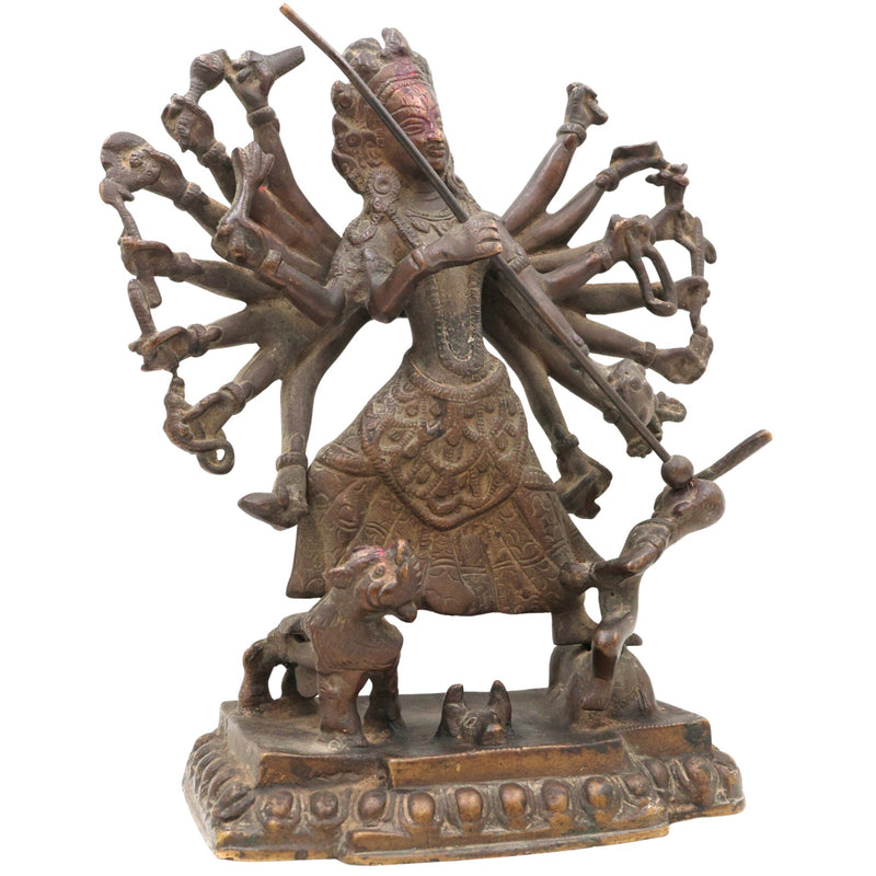 Brass Durga Idol, Antique Durga Murti, Handcrafted Shakti, Mahadevi, Jagadamba Statue for Home Temple & Pooja Decor, Brown, 10 Inch, 1 Piece