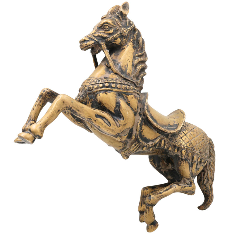 Premium Brass Ghoda Idol, Antique Peetal Ashva Statue, Handcrafted Pital Turang / Kudhirai / Kudure Horse Showpiece, Brown, 9 Inch, 1 Piece
