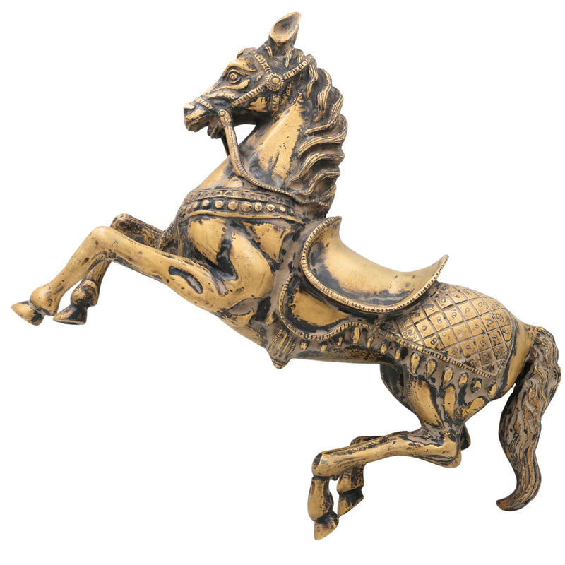 Premium Brass Ghoda Idol, Antique Peetal Ashva Statue, Handcrafted Pital Turang / Kudhirai / Kudure Horse Showpiece, Brown, 9 Inch, 1 Piece