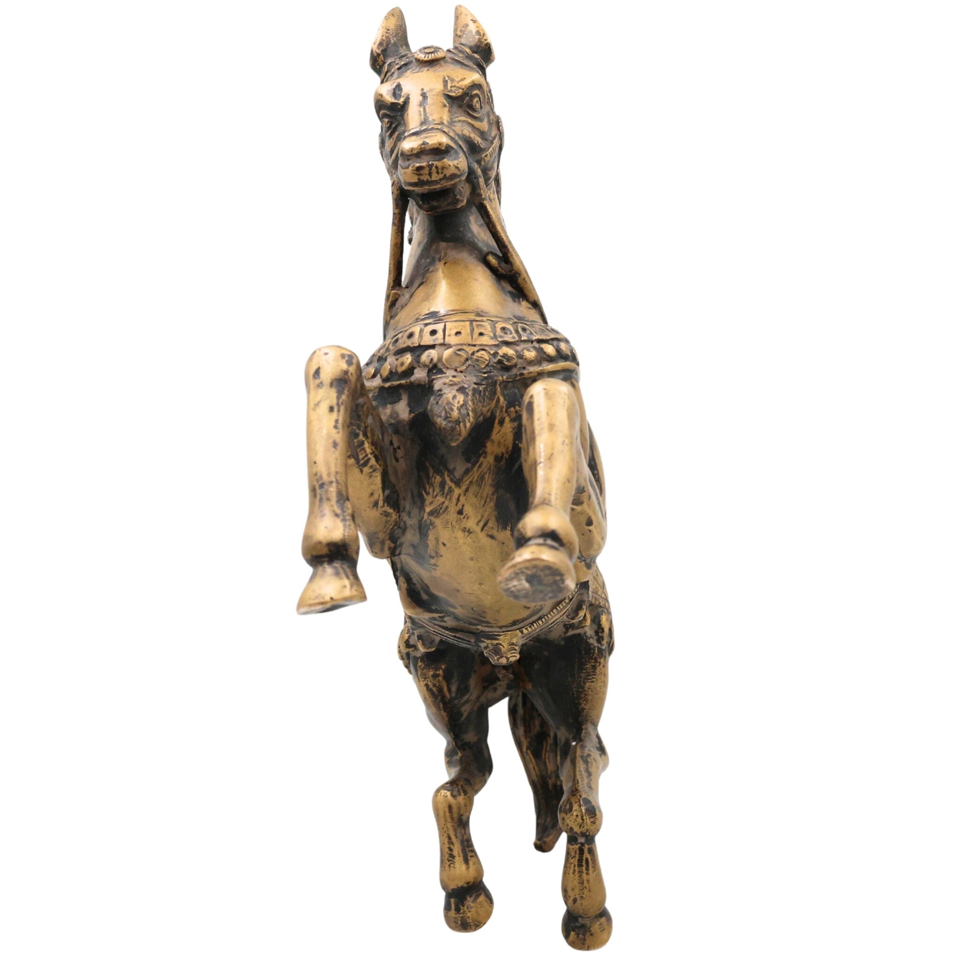 Premium Brass Ghoda Idol, Antique Peetal Ashva Statue, Handcrafted Pital Turang / Kudhirai / Kudure Horse Showpiece, Brown, 9 Inch, 1 Piece