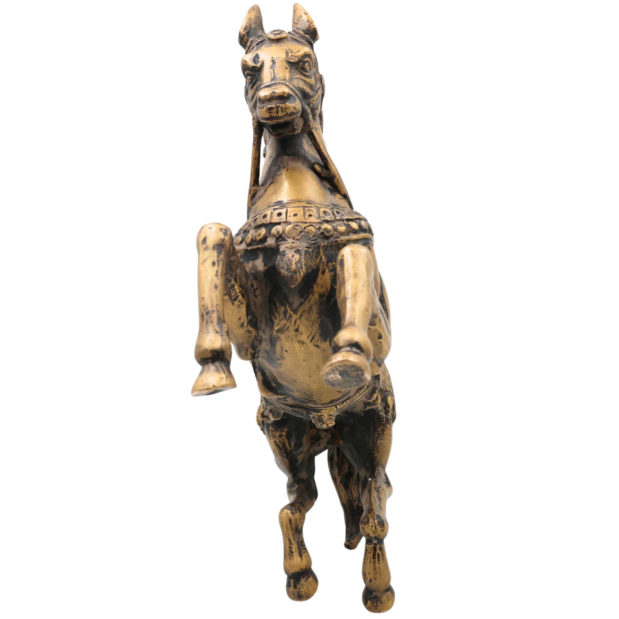 Premium Brass Ghoda Idol, Antique Peetal Ashva Statue, Handcrafted Pital Turang / Kudhirai / Kudure Horse Showpiece, Brown, 9 Inch, 1 Piece