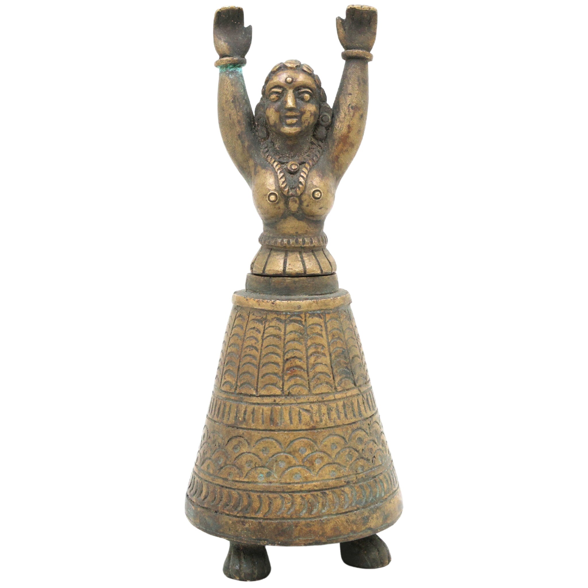 Brass Ink Pot Idol Lady Styled Peetal Pital Dawat Syahi Dani Masidani Likhani Kalash Kalam Dani Vintage Pittal Ink Well Traditional Writing Pot Decorative Collectible, Brown, 6 Inch, 1 Piece