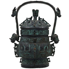 Brass Chinese Style Water Pot, Peetal Pital Pittal Oriental Lidded Vessel, Chinese Feng Shui Lota Kalash, Handcrafted Hittale Tambra Temple Pot, Brown, 10 Inch, 1 Piece