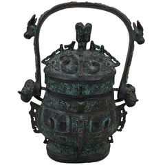 Brass Chinese Style Water Pot, Peetal Pital Pittal Oriental Lidded Vessel, Chinese Feng Shui Lota Kalash, Handcrafted Hittale Tambra Temple Pot, Brown, 10 Inch, 1 Piece