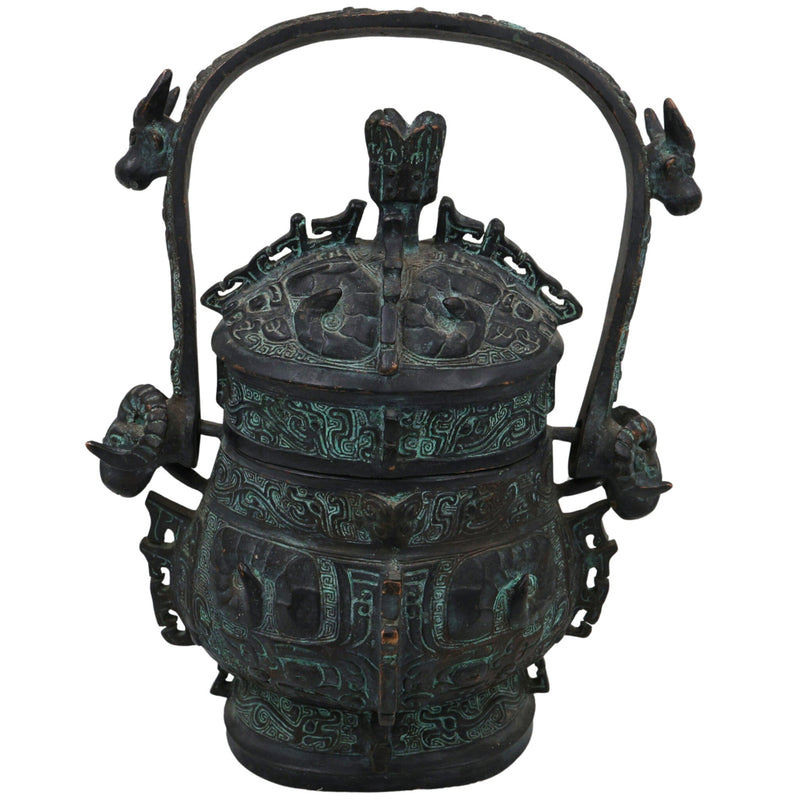 Brass Chinese Style Water Pot, Peetal Pital Pittal Oriental Lidded Vessel, Chinese Feng Shui Lota Kalash, Handcrafted Hittale Tambra Temple Pot, Brown, 10 Inch, 1 Piece
