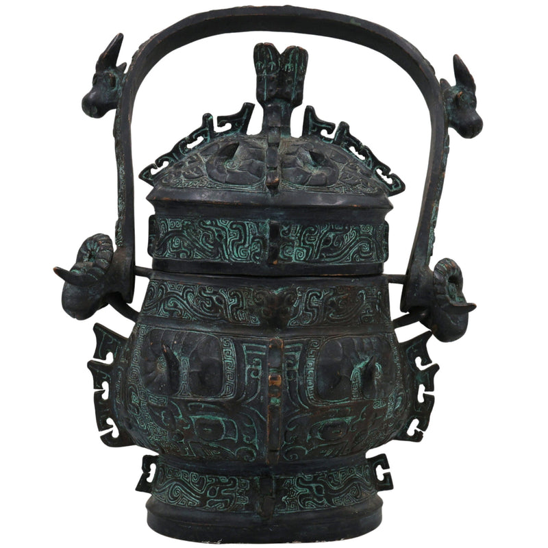 Brass Chinese Style Water Pot, Peetal Pital Pittal Oriental Lidded Vessel, Chinese Feng Shui Lota Kalash, Handcrafted Hittale Tambra Temple Pot, Brown, 10 Inch, 1 Piece