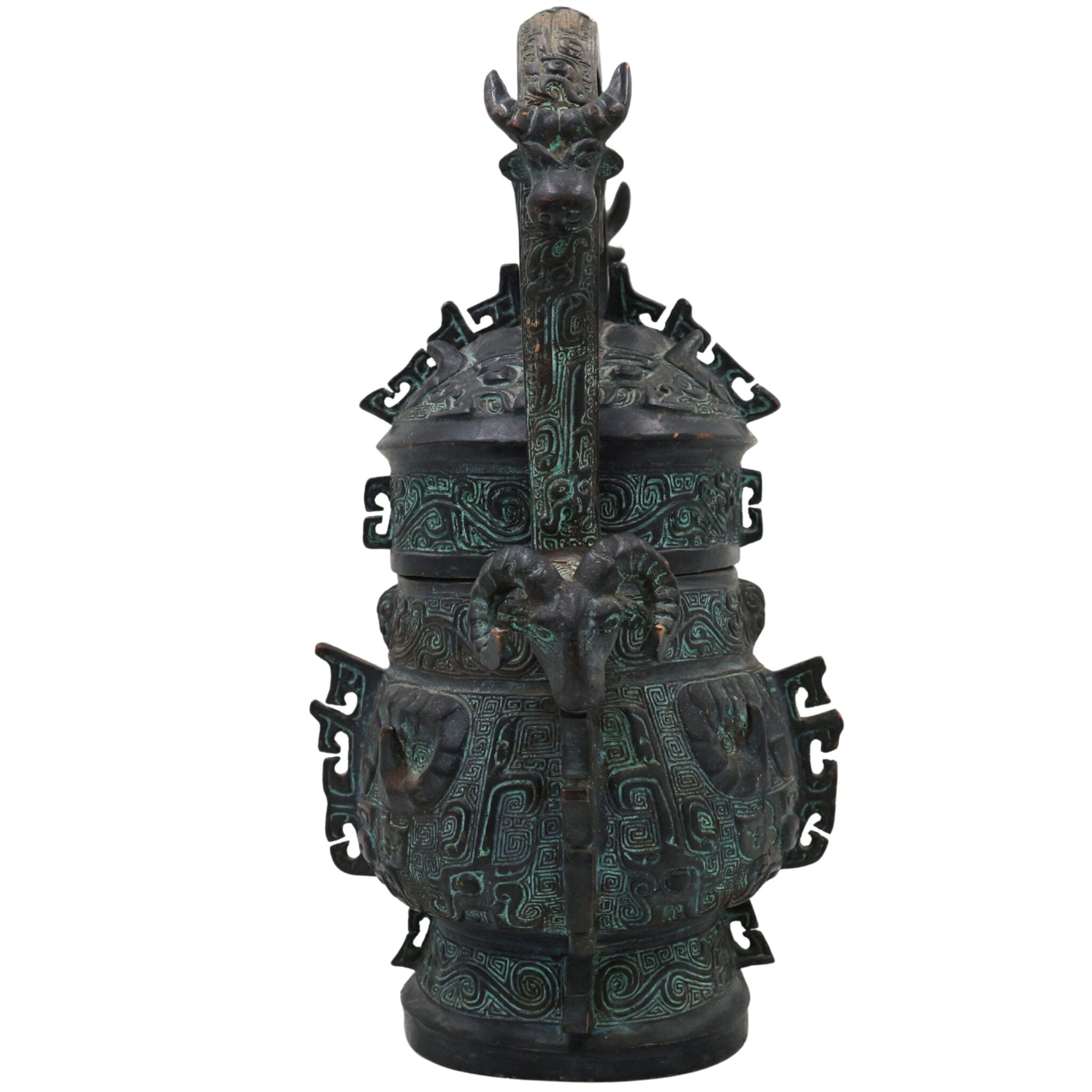 Brass Chinese Style Water Pot, Peetal Pital Pittal Oriental Lidded Vessel, Chinese Feng Shui Lota Kalash, Handcrafted Hittale Tambra Temple Pot, Brown, 10 Inch, 1 Piece