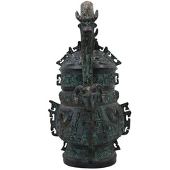 Brass Chinese Style Water Pot, Peetal Pital Pittal Oriental Lidded Vessel, Chinese Feng Shui Lota Kalash, Handcrafted Hittale Tambra Temple Pot, Brown, 10 Inch, 1 Piece