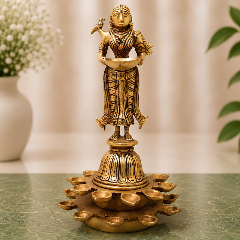 Brass Deepalakshmi Diya Lady, Deepa Lakshmi, Vilakku Lakshmi, Kuthu Vilakku Deepam Lady,Gold, 11 Inch, 1 Piece