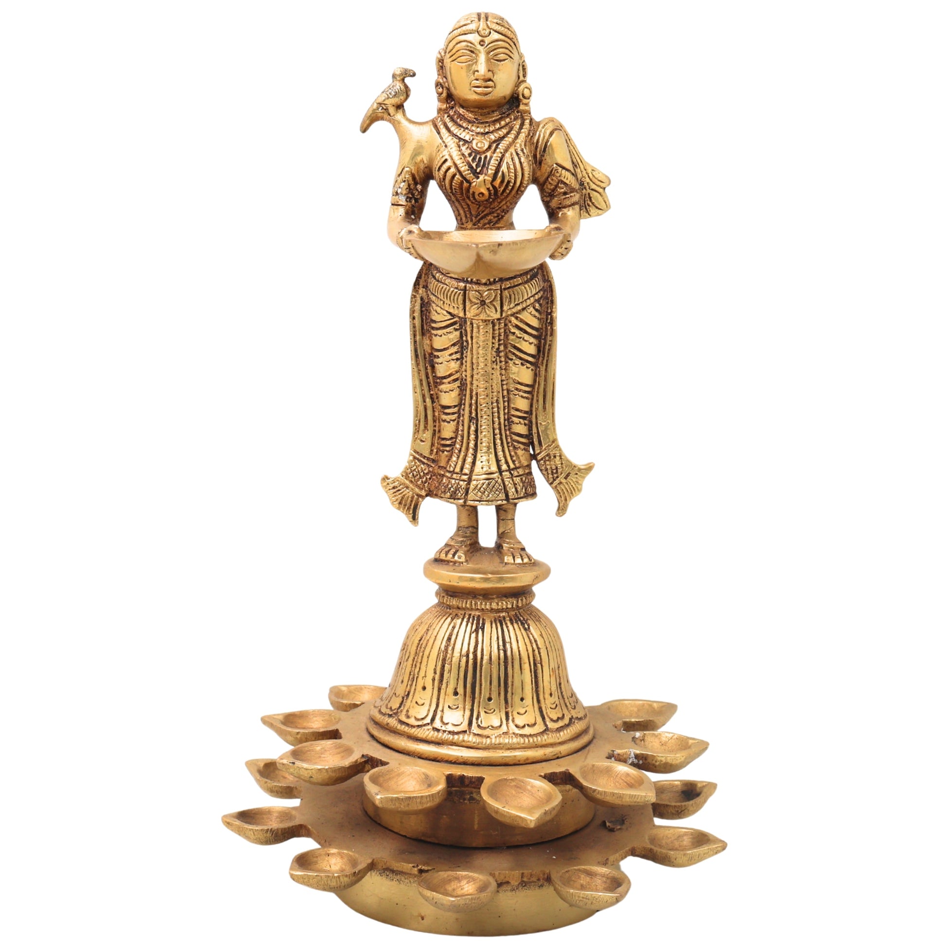 Brass Deepalakshmi Diya Lady, Deepa Lakshmi, Vilakku Lakshmi, Kuthu Vilakku Deepam Lady,Gold, 11 Inch, 1 Piece