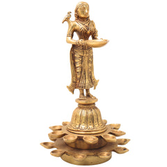 Brass Deepalakshmi Diya Lady, Deepa Lakshmi, Vilakku Lakshmi, Kuthu Vilakku Deepam Lady,Gold, 11 Inch, 1 Piece