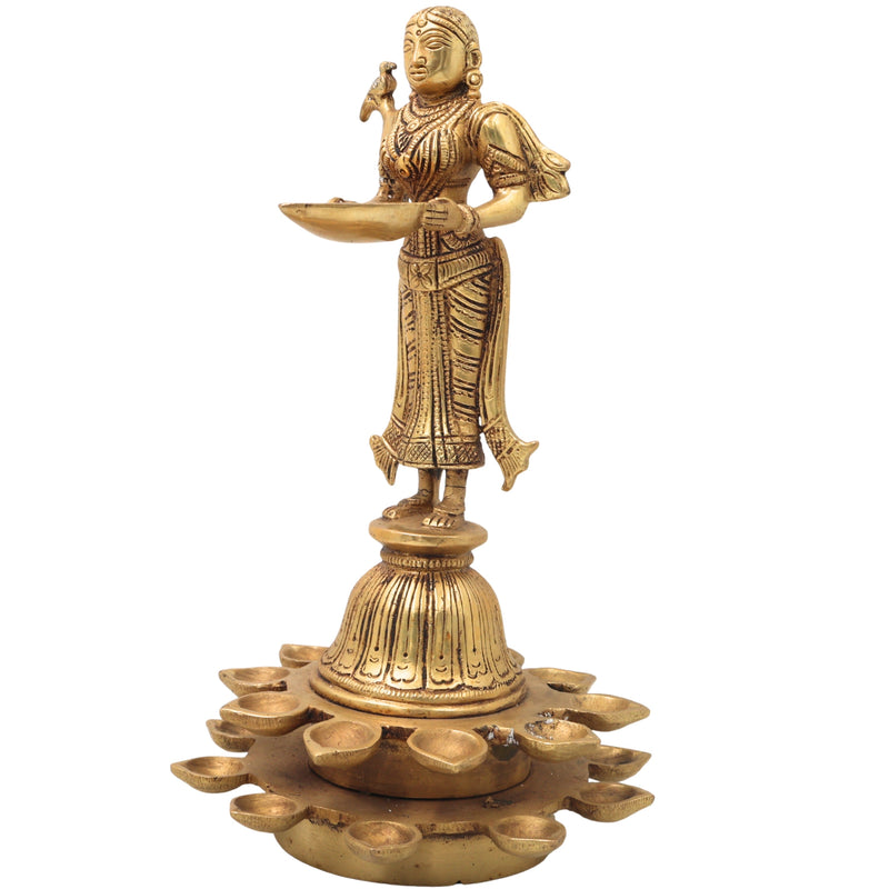 Brass Deepalakshmi Diya Lady, Deepa Lakshmi, Vilakku Lakshmi, Kuthu Vilakku Deepam Lady,Gold, 11 Inch, 1 Piece