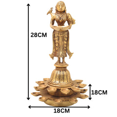 Brass Deepalakshmi Diya Lady, Deepa Lakshmi, Vilakku Lakshmi, Kuthu Vilakku Deepam Lady,Gold, 11 Inch, 1 Piece