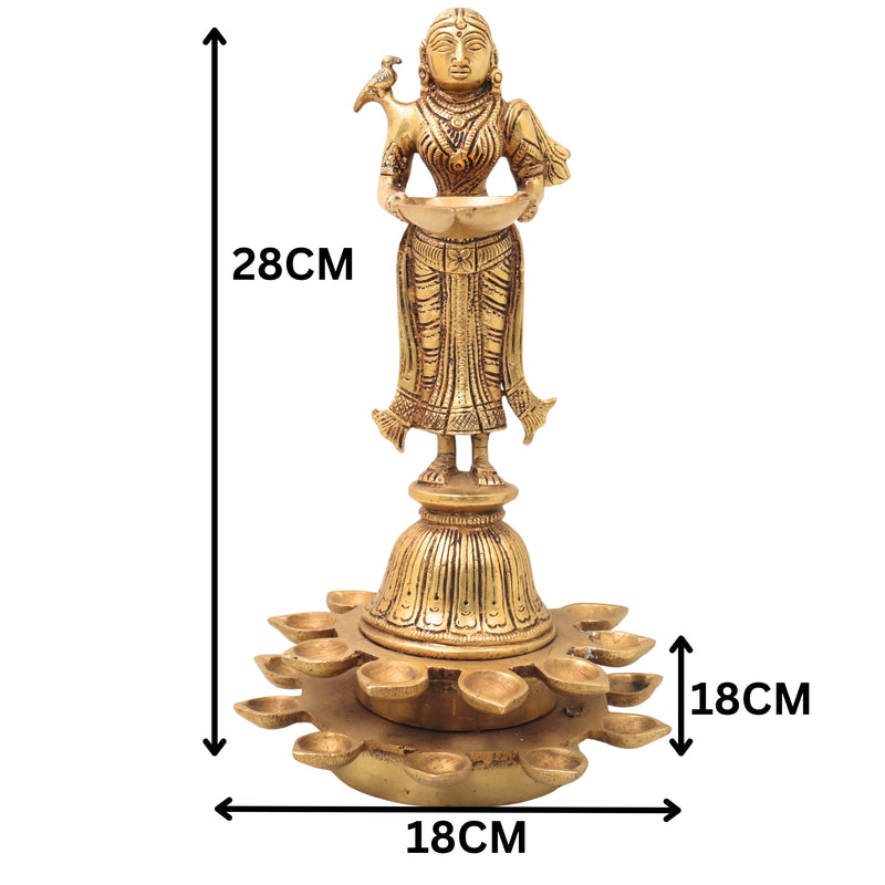 Brass Deepalakshmi Diya Lady, Deepa Lakshmi, Vilakku Lakshmi, Kuthu Vilakku Deepam Lady,Gold, 11 Inch, 1 Piece