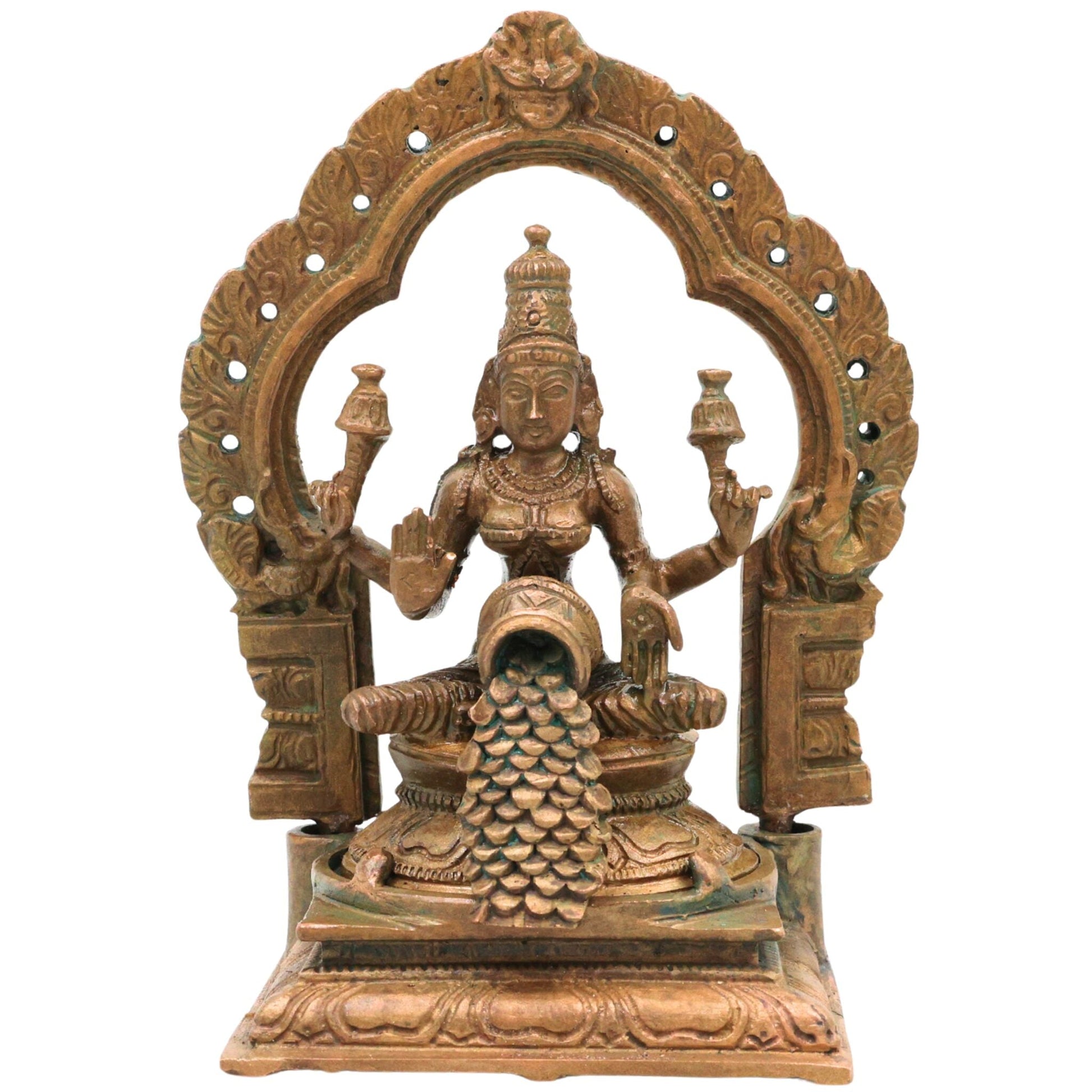 Bronze Mahalakshmi Idol, Panchaloha Lakshmi Murti, Kanchu Kansya Shri Devi Thirumagal Narayani Statue, Handcrafted Chola Art Goddess Lakshmi Figurine, Brown, 5 Inch, 1 Piece