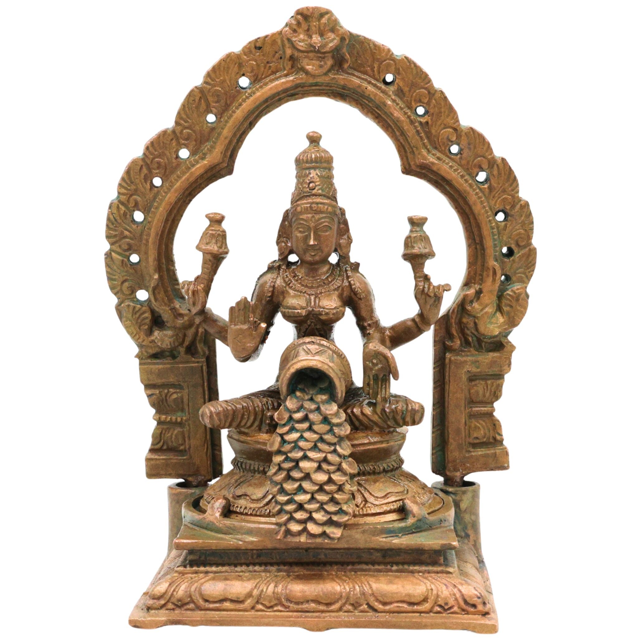 Bronze Mahalakshmi Idol, Panchaloha Lakshmi Murti, Kanchu Kansya Shri Devi Thirumagal Narayani Statue, Handcrafted Chola Art Goddess Lakshmi Figurine, Brown, 5 Inch, 1 Piece