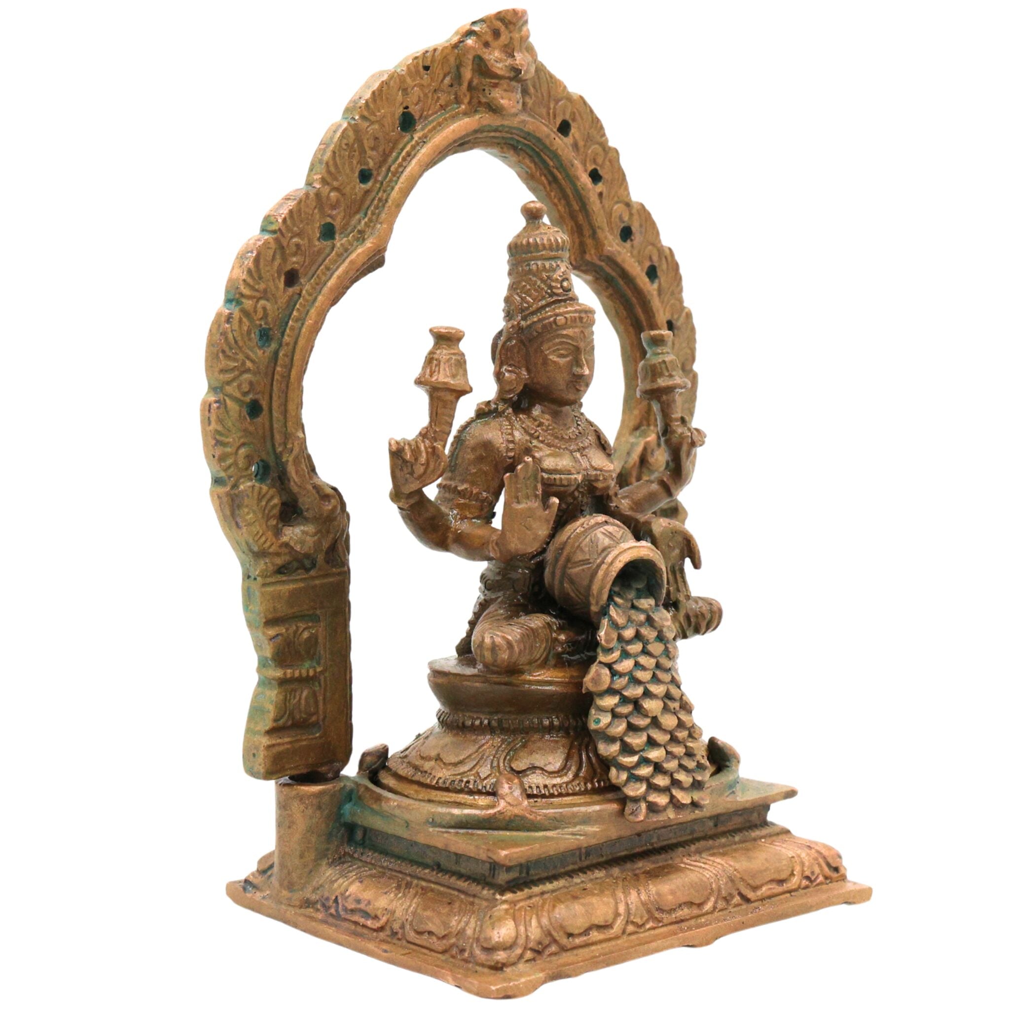 Bronze Mahalakshmi Idol, Panchaloha Lakshmi Murti, Kanchu Kansya Shri Devi Thirumagal Narayani Statue, Handcrafted Chola Art Goddess Lakshmi Figurine, Brown, 5 Inch, 1 Piece