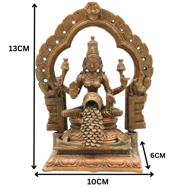 Bronze Mahalakshmi Idol, Panchaloha Lakshmi Murti, Kanchu Kansya Shri Devi Thirumagal Narayani Statue, Handcrafted Chola Art Goddess Lakshmi Figurine, Brown, 5 Inch, 1 Piece
