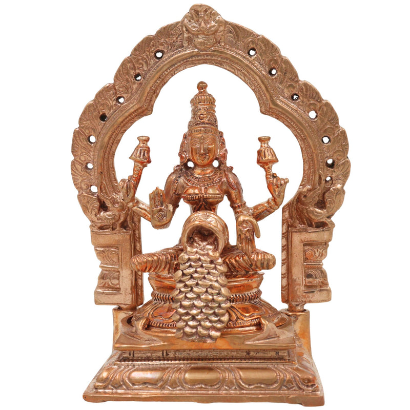 Handcrafted Bronze Mahalakshmi Idol, Panchaloha Shri Devi Thirumagal Kamala Lakshmi Murti, Kansa Kanchu Ashtadhatu South Indian Chola Art Statue, Gold, 5 Inch, 1 Piece