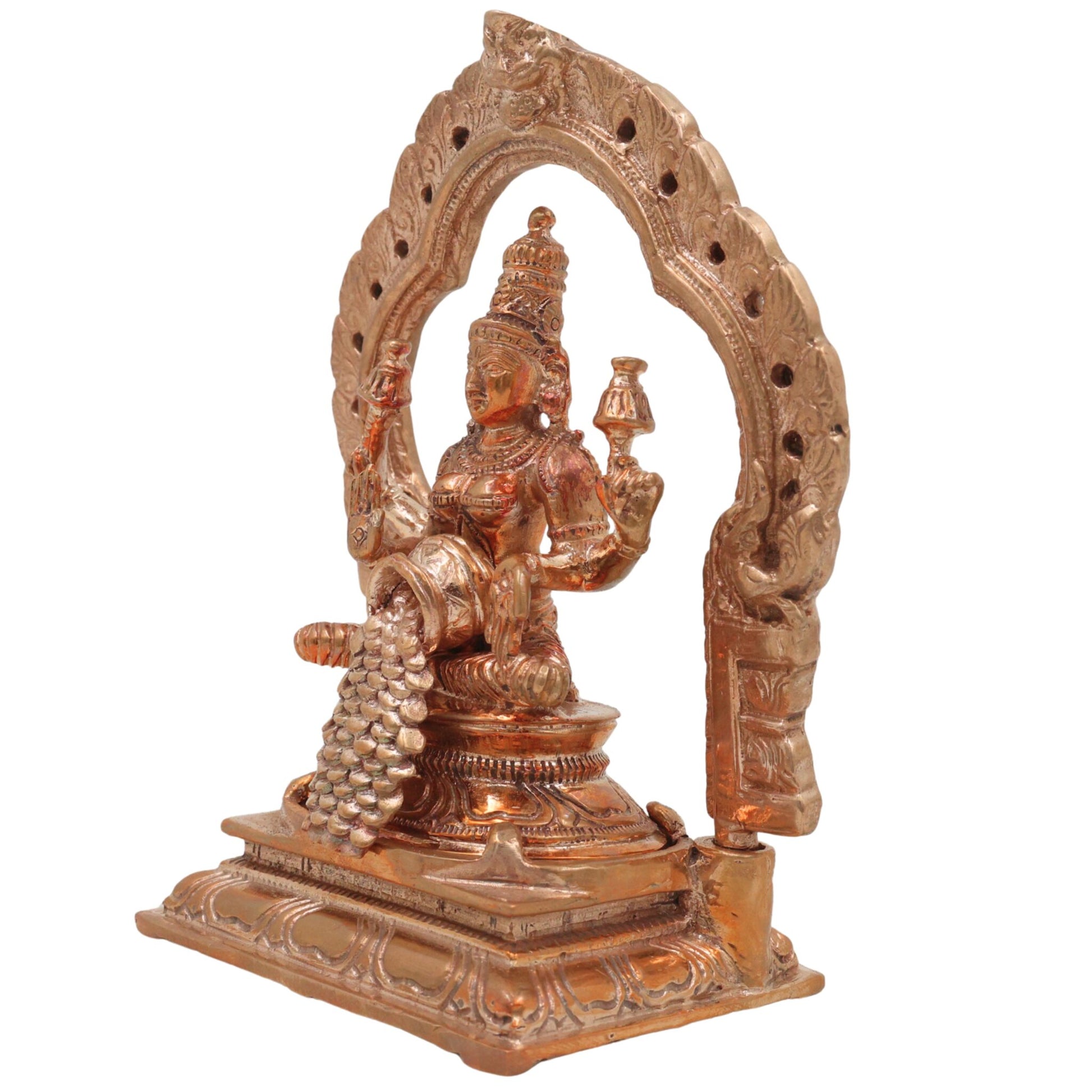 Handcrafted Bronze Mahalakshmi Idol, Panchaloha Shri Devi Thirumagal Kamala Lakshmi Murti, Kansa Kanchu Ashtadhatu South Indian Chola Art Statue, Gold, 5 Inch, 1 Piece