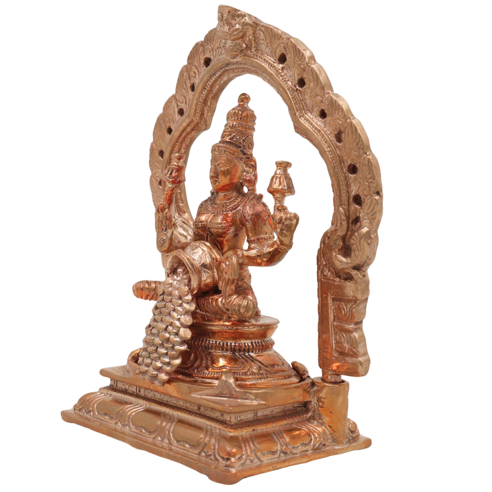 Handcrafted Bronze Mahalakshmi Idol, Panchaloha Shri Devi Thirumagal Kamala Lakshmi Murti, Kansa Kanchu Ashtadhatu South Indian Chola Art Statue, Gold, 5 Inch, 1 Piece
