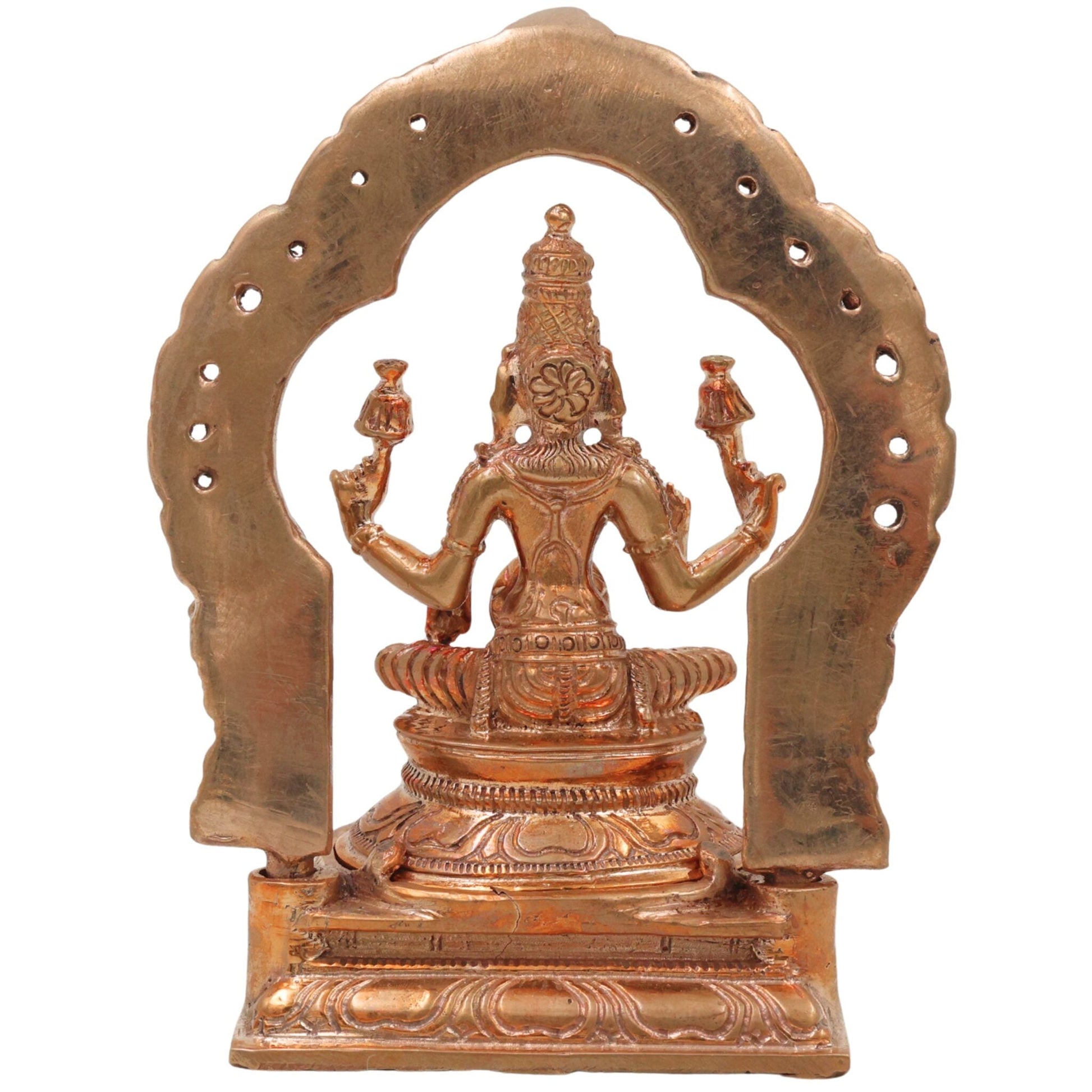 Handcrafted Bronze Mahalakshmi Idol, Panchaloha Shri Devi Thirumagal Kamala Lakshmi Murti, Kansa Kanchu Ashtadhatu South Indian Chola Art Statue, Gold, 5 Inch, 1 Piece