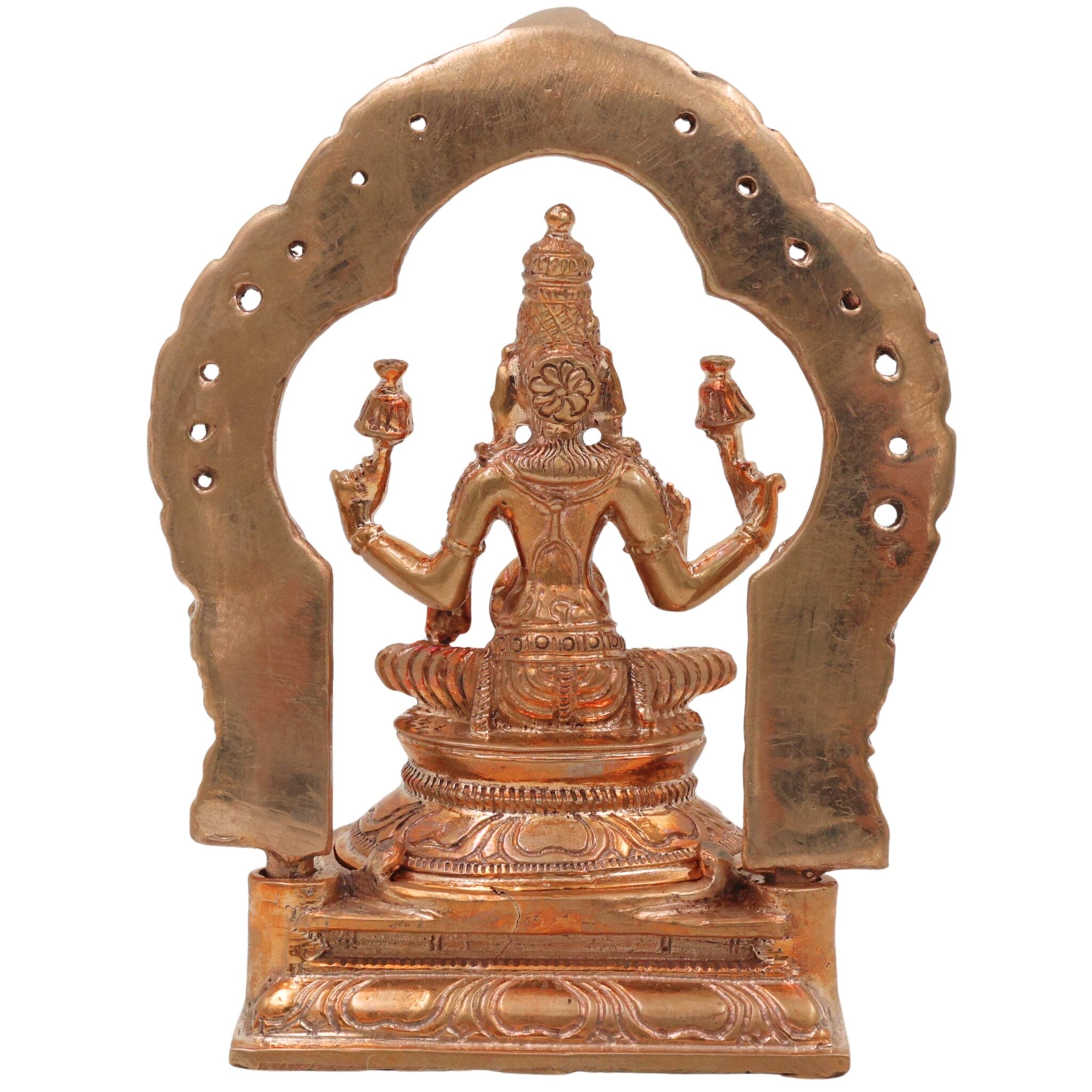 Handcrafted Bronze Mahalakshmi Idol, Panchaloha Shri Devi Thirumagal Kamala Lakshmi Murti, Kansa Kanchu Ashtadhatu South Indian Chola Art Statue, Gold, 5 Inch, 1 Piece