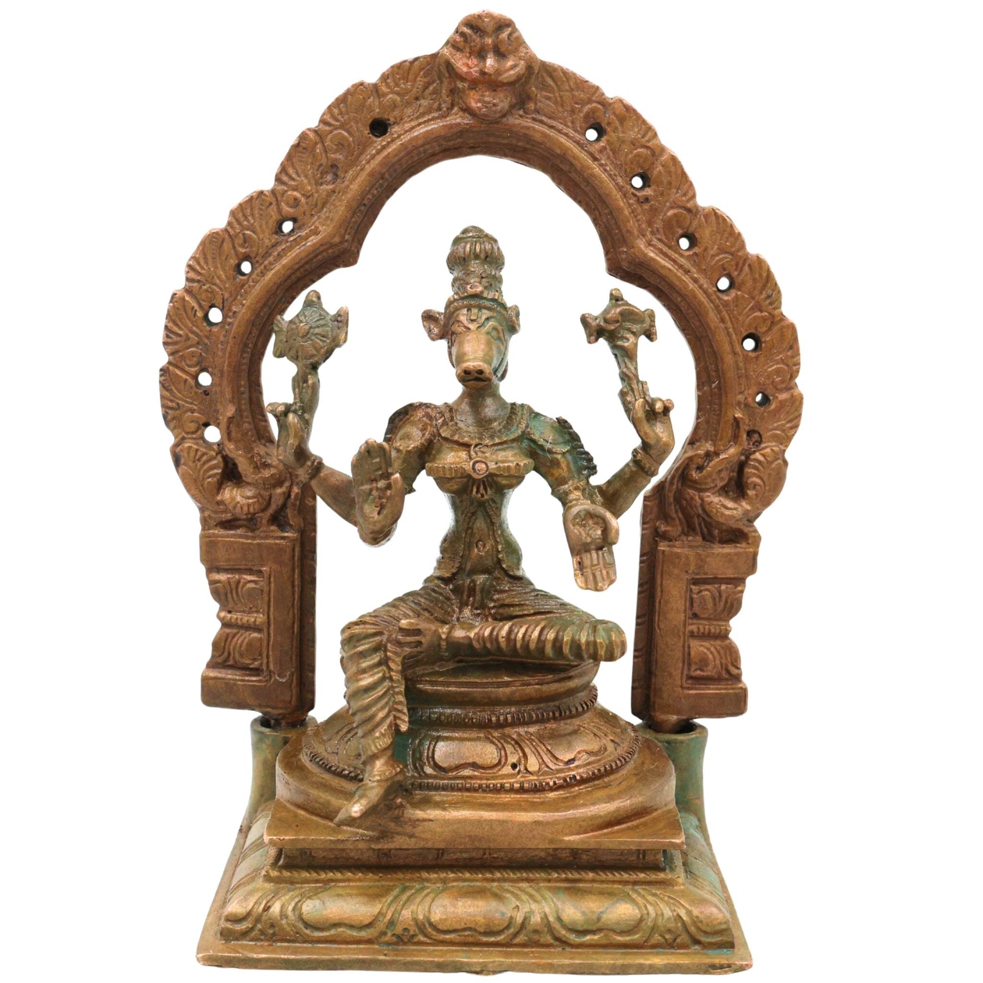 Handcrafted Bronze Varahi Devi Idol, Varahi Amman Murti, Panchami Varahi Statue, Dandanayaki Varahi | Chola Art Panchaloha Style Temple Sculpture, Brown, 5 Inch, 1 Piece