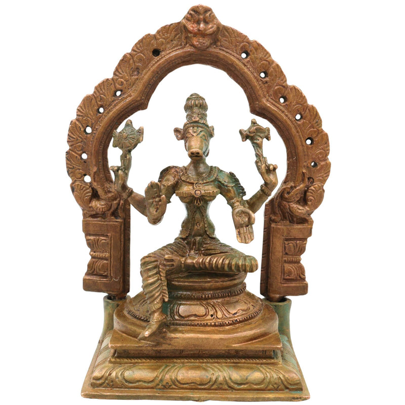 Handcrafted Bronze Varahi Devi Idol, Varahi Amman Murti, Panchami Varahi Statue, Dandanayaki Varahi | Chola Art Panchaloha Style Temple Sculpture, Brown, 5 Inch, 1 Piece