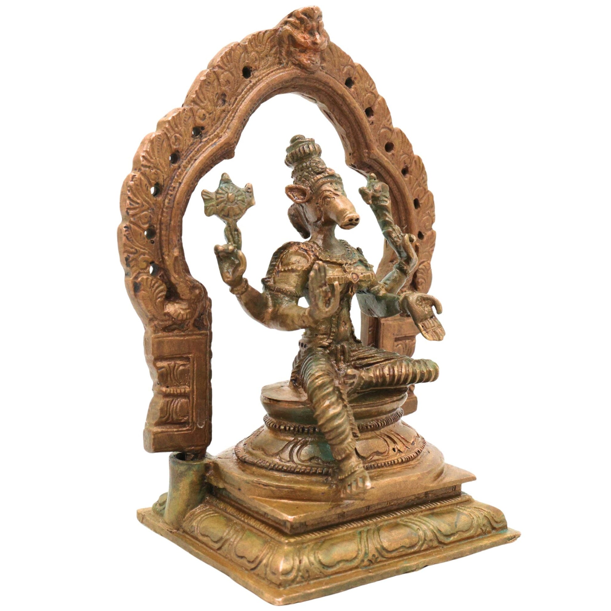 Handcrafted Bronze Varahi Devi Idol, Varahi Amman Murti, Panchami Varahi Statue, Dandanayaki Varahi | Chola Art Panchaloha Style Temple Sculpture, Brown, 5 Inch, 1 Piece