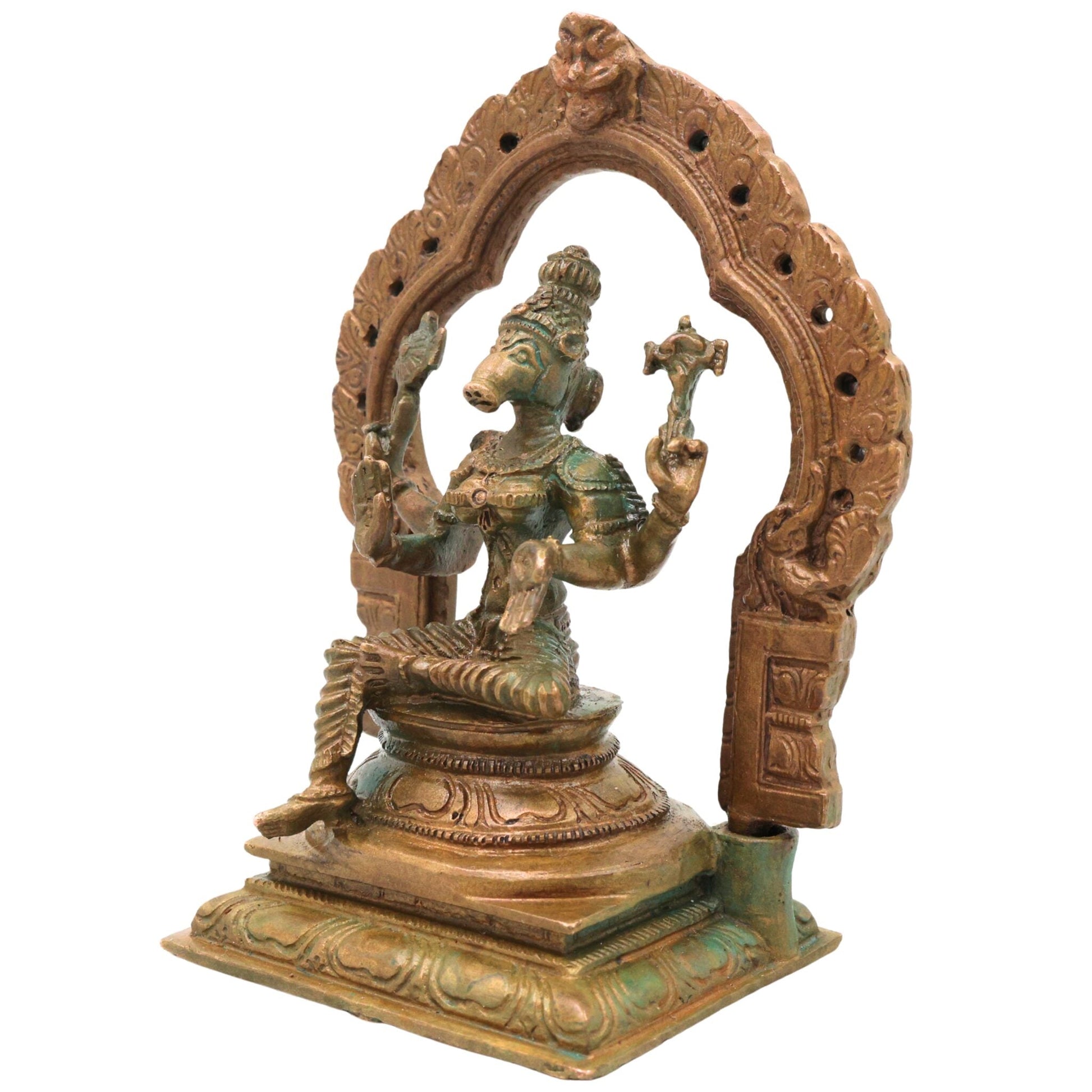 Handcrafted Bronze Varahi Devi Idol, Varahi Amman Murti, Panchami Varahi Statue, Dandanayaki Varahi | Chola Art Panchaloha Style Temple Sculpture, Brown, 5 Inch, 1 Piece