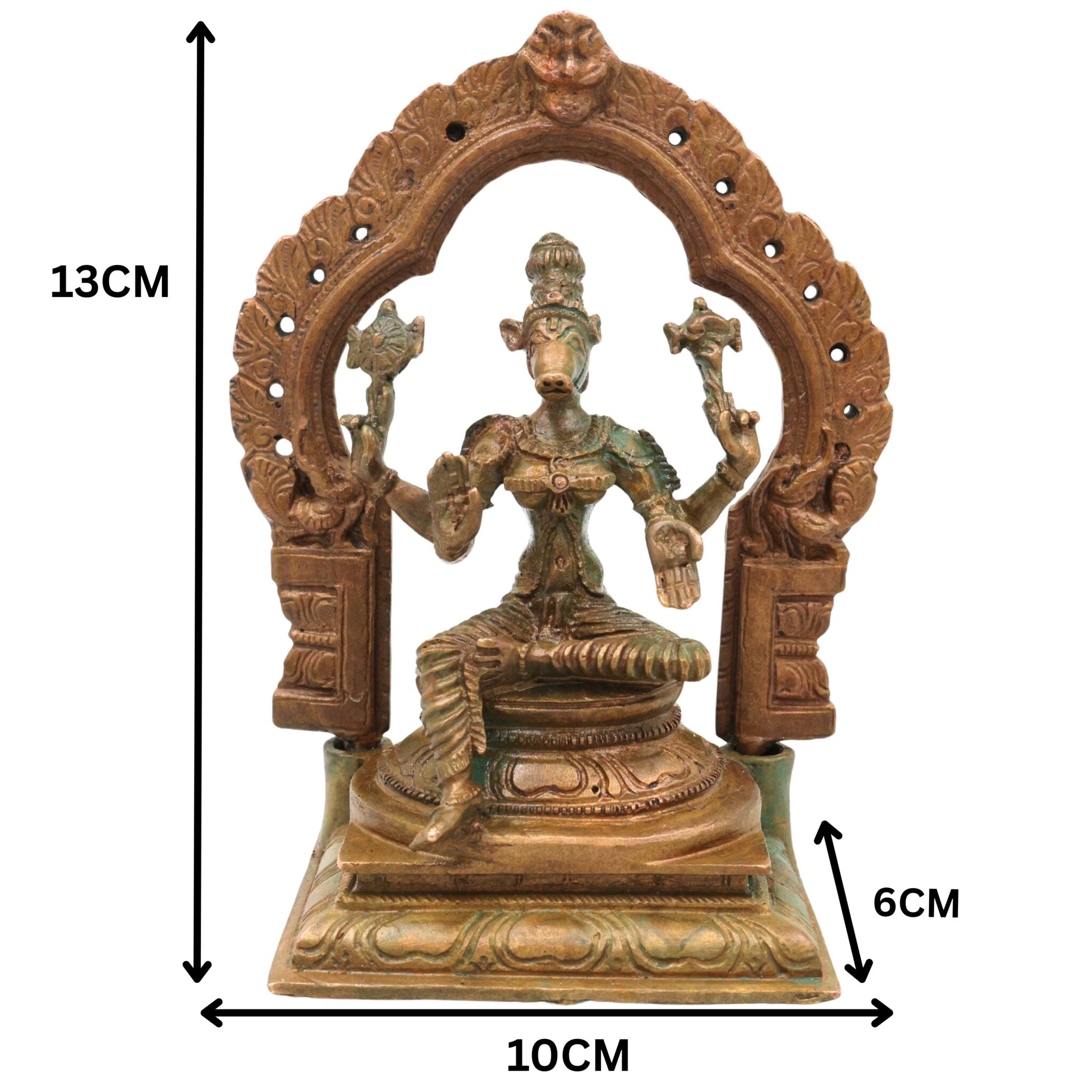 Handcrafted Bronze Varahi Devi Idol, Varahi Amman Murti, Panchami Varahi Statue, Dandanayaki Varahi | Chola Art Panchaloha Style Temple Sculpture, Brown, 5 Inch, 1 Piece