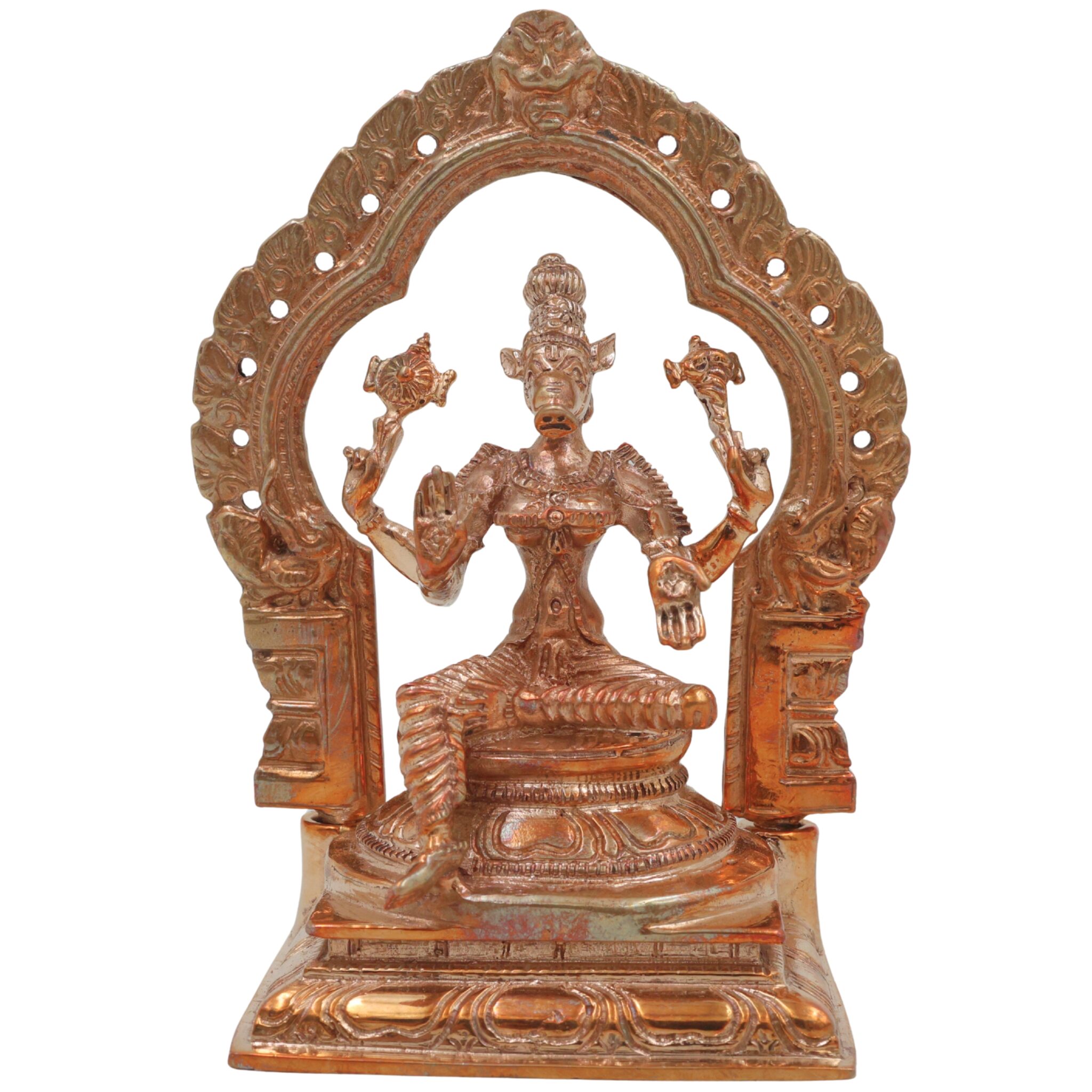 Bronze Varahi Devi Idol, Panchami Varahi Amman, Dandanayaki Varahi, Handcrafted Chola Art Panchaloha Statue for Pooja & Home Temple, Gold, 5 Inch, 1 Piece