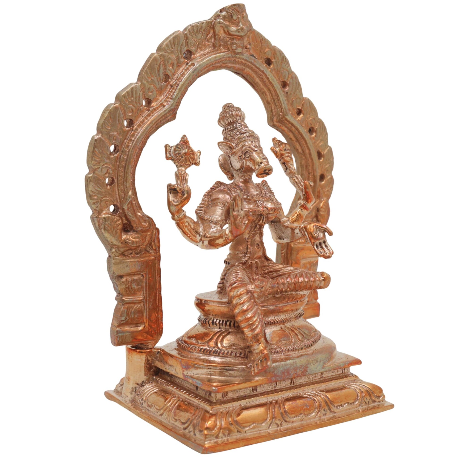 Bronze Varahi Devi Idol, Panchami Varahi Amman, Dandanayaki Varahi, Handcrafted Chola Art Panchaloha Statue for Pooja & Home Temple, Gold, 5 Inch, 1 Piece