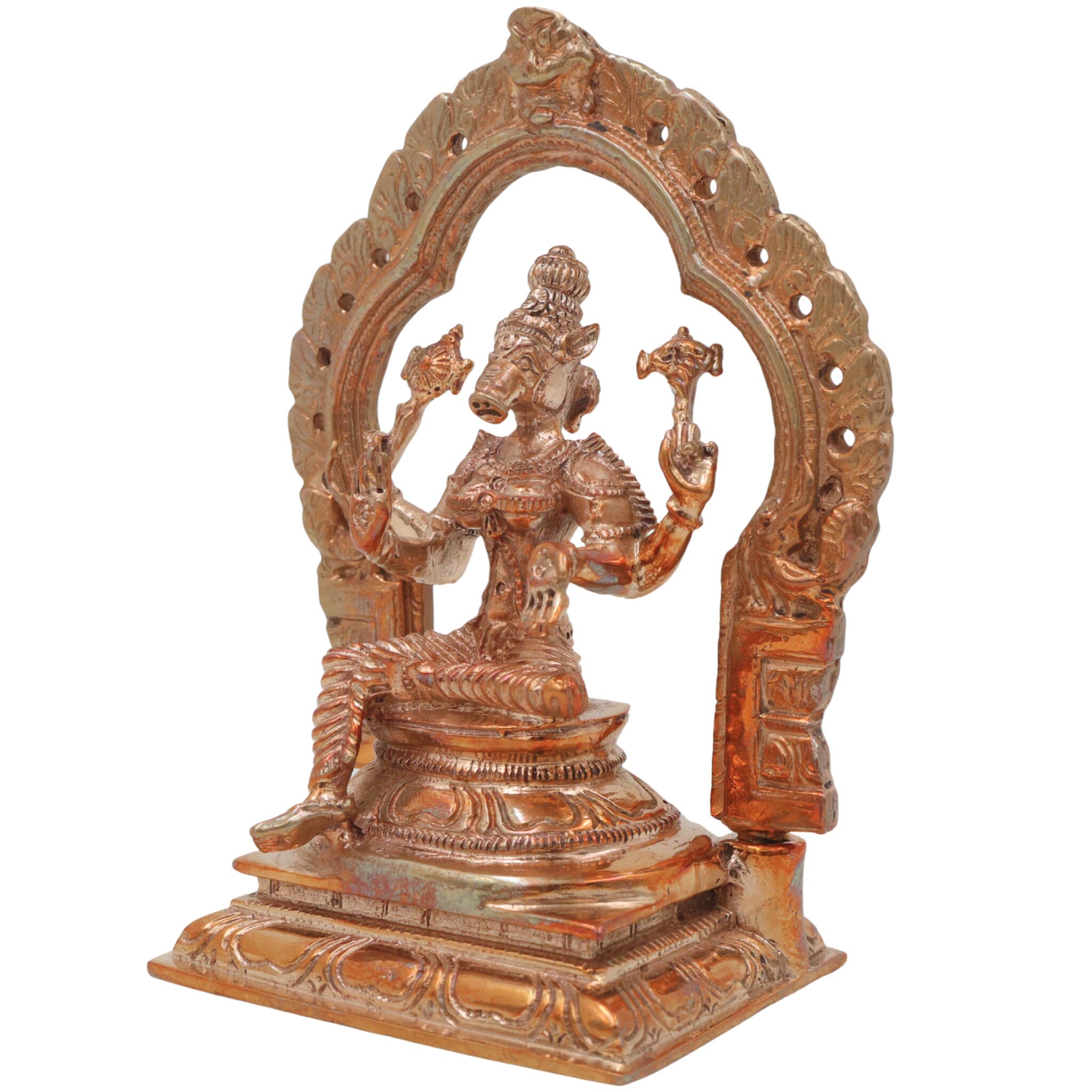 Bronze Varahi Devi Idol, Panchami Varahi Amman, Dandanayaki Varahi, Handcrafted Chola Art Panchaloha Statue for Pooja & Home Temple, Gold, 5 Inch, 1 Piece