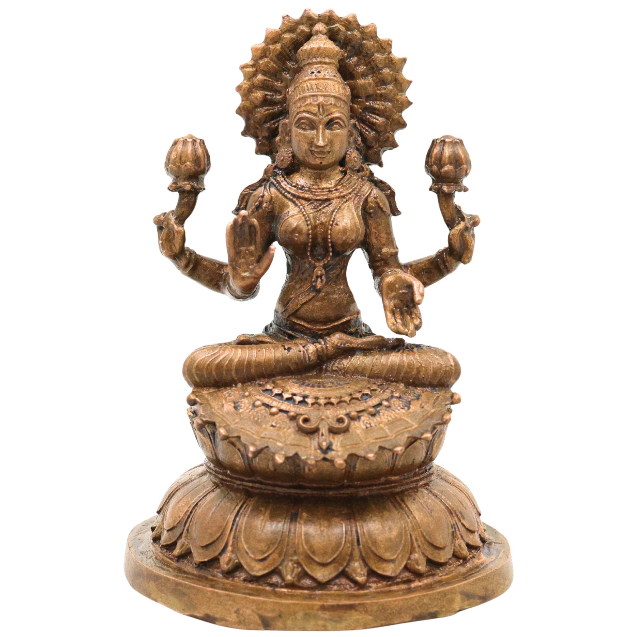 Handcrafted Bronze Mahalakshmi Idol, Panchaloha Lakshmi Murti, Kanchu Kansa Gajalakshmi Statue, Traditional Chola Art Shri Lakshmi Vigraham for Home & Pooja, Brown, 3 Inch, 1 Piece