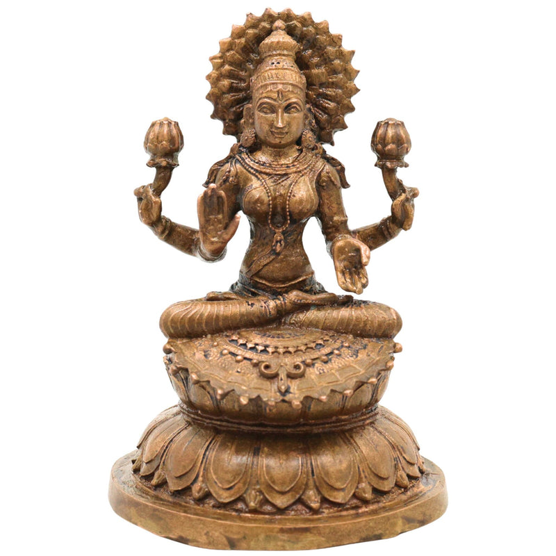 Handcrafted Bronze Mahalakshmi Idol, Panchaloha Lakshmi Murti, Kanchu Kansa Gajalakshmi Statue, Traditional Chola Art Shri Lakshmi Vigraham for Home & Pooja, Brown, 3 Inch, 1 Piece