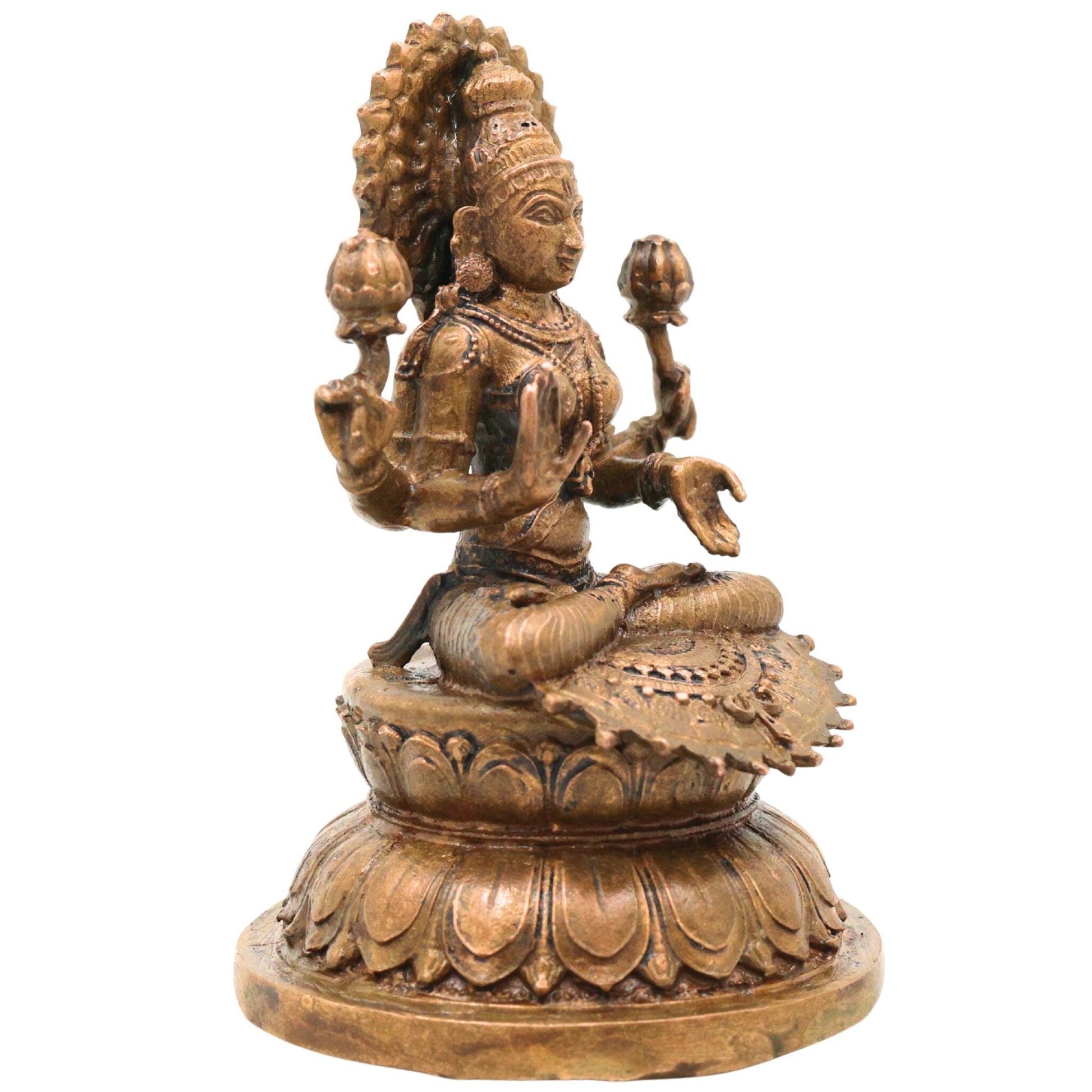 Handcrafted Bronze Mahalakshmi Idol, Panchaloha Lakshmi Murti, Kanchu Kansa Gajalakshmi Statue, Traditional Chola Art Shri Lakshmi Vigraham for Home & Pooja, Brown, 3 Inch, 1 Piece