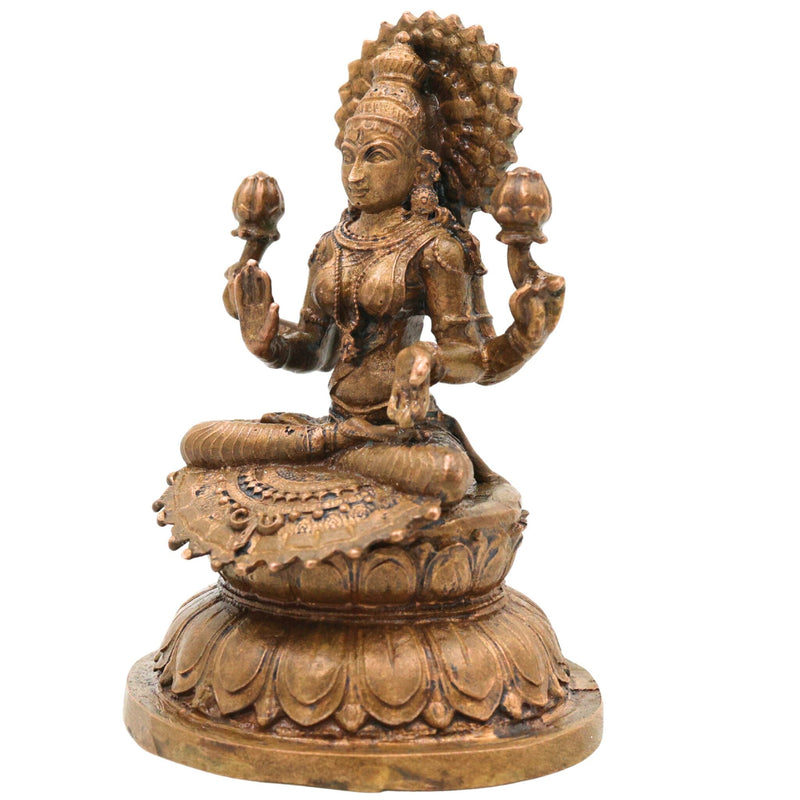 Handcrafted Bronze Mahalakshmi Idol, Panchaloha Lakshmi Murti, Kanchu Kansa Gajalakshmi Statue, Traditional Chola Art Shri Lakshmi Vigraham for Home & Pooja, Brown, 3 Inch, 1 Piece