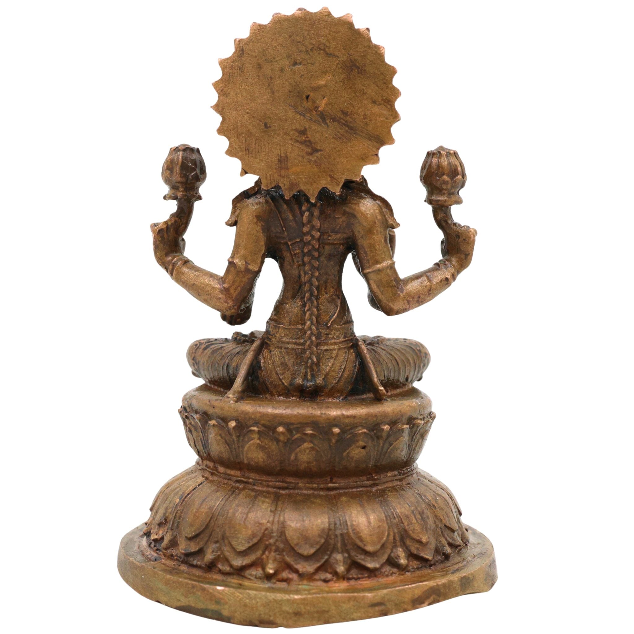 Handcrafted Bronze Mahalakshmi Idol, Panchaloha Lakshmi Murti, Kanchu Kansa Gajalakshmi Statue, Traditional Chola Art Shri Lakshmi Vigraham for Home & Pooja, Brown, 3 Inch, 1 Piece