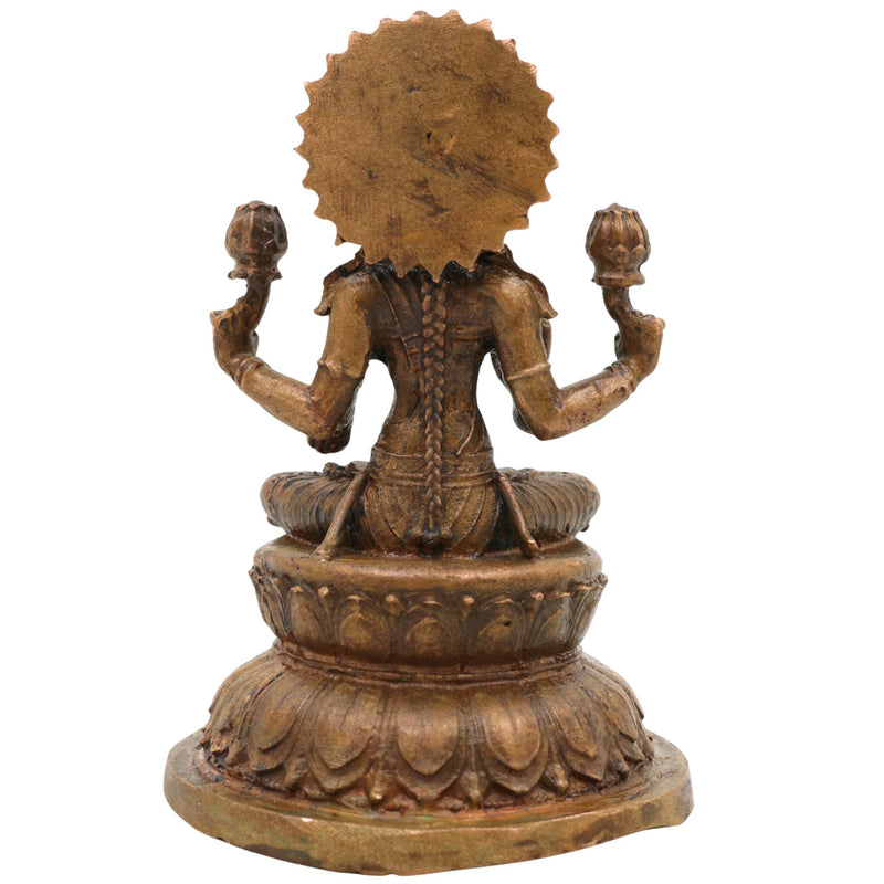 Handcrafted Bronze Mahalakshmi Idol, Panchaloha Lakshmi Murti, Kanchu Kansa Gajalakshmi Statue, Traditional Chola Art Shri Lakshmi Vigraham for Home & Pooja, Brown, 3 Inch, 1 Piece