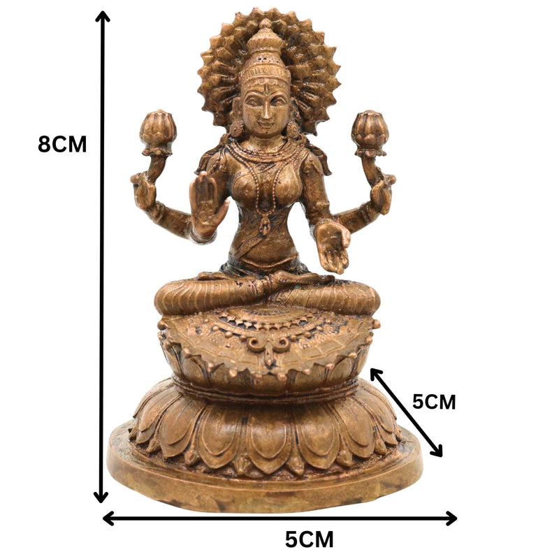 Handcrafted Bronze Mahalakshmi Idol, Panchaloha Lakshmi Murti, Kanchu Kansa Gajalakshmi Statue, Traditional Chola Art Shri Lakshmi Vigraham for Home & Pooja, Brown, 3 Inch, 1 Piece