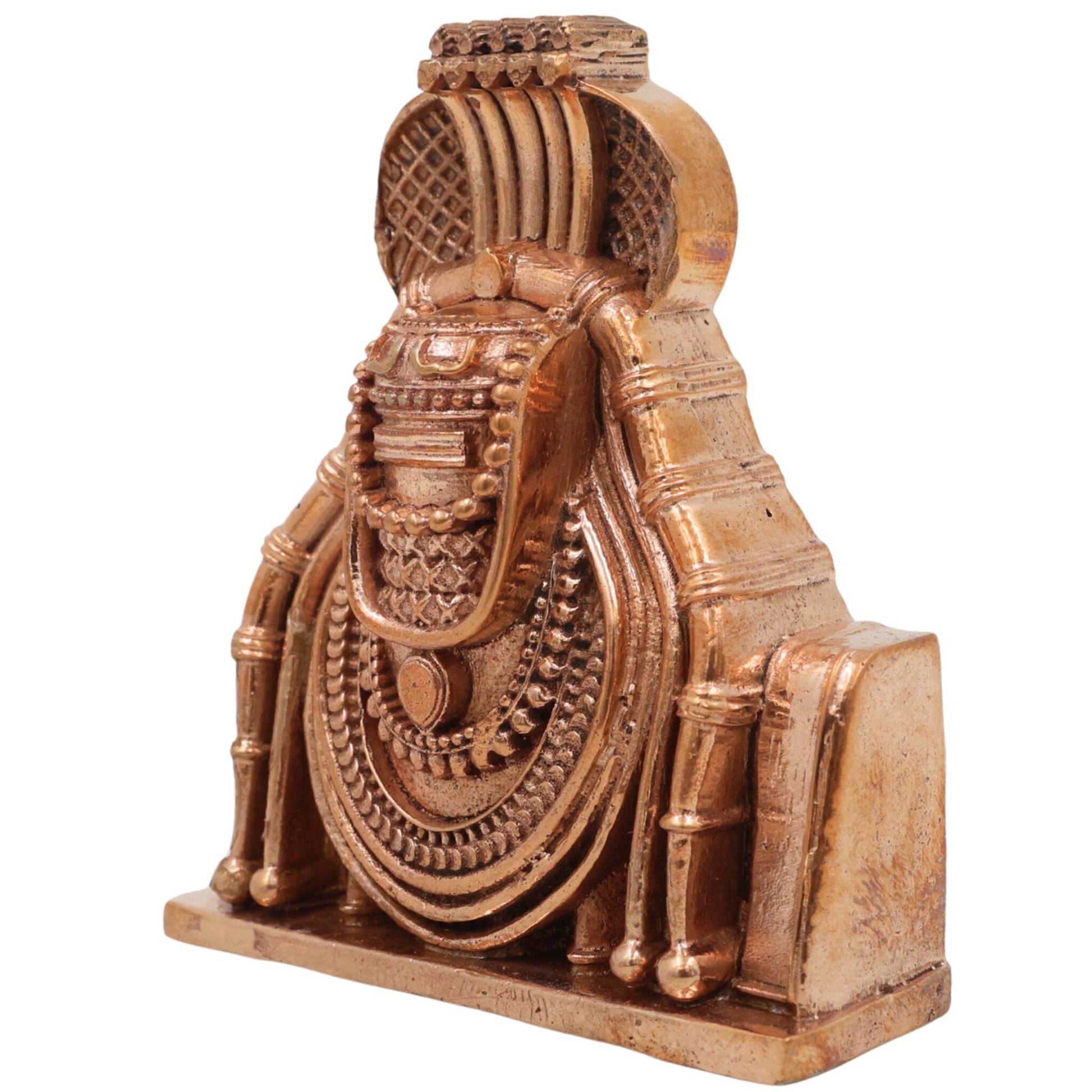 Handmade Bronze Shiva Lingam, Panchaloha Chola Art Shivling, Narmada Bana Lingam, South Indian Temple-Style Shivalinga Murti, Gold, 3 Inch, 1 Piece