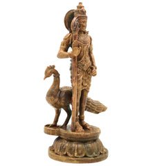 Handcrafted Bronze Murugan Idol, Skanda Subramanya Kartikeya Statue, Traditional Chola Art Velmurugan Panchaloha-Style Vigraham for Home Temple, Brown, 4 Inch, 1 Piece